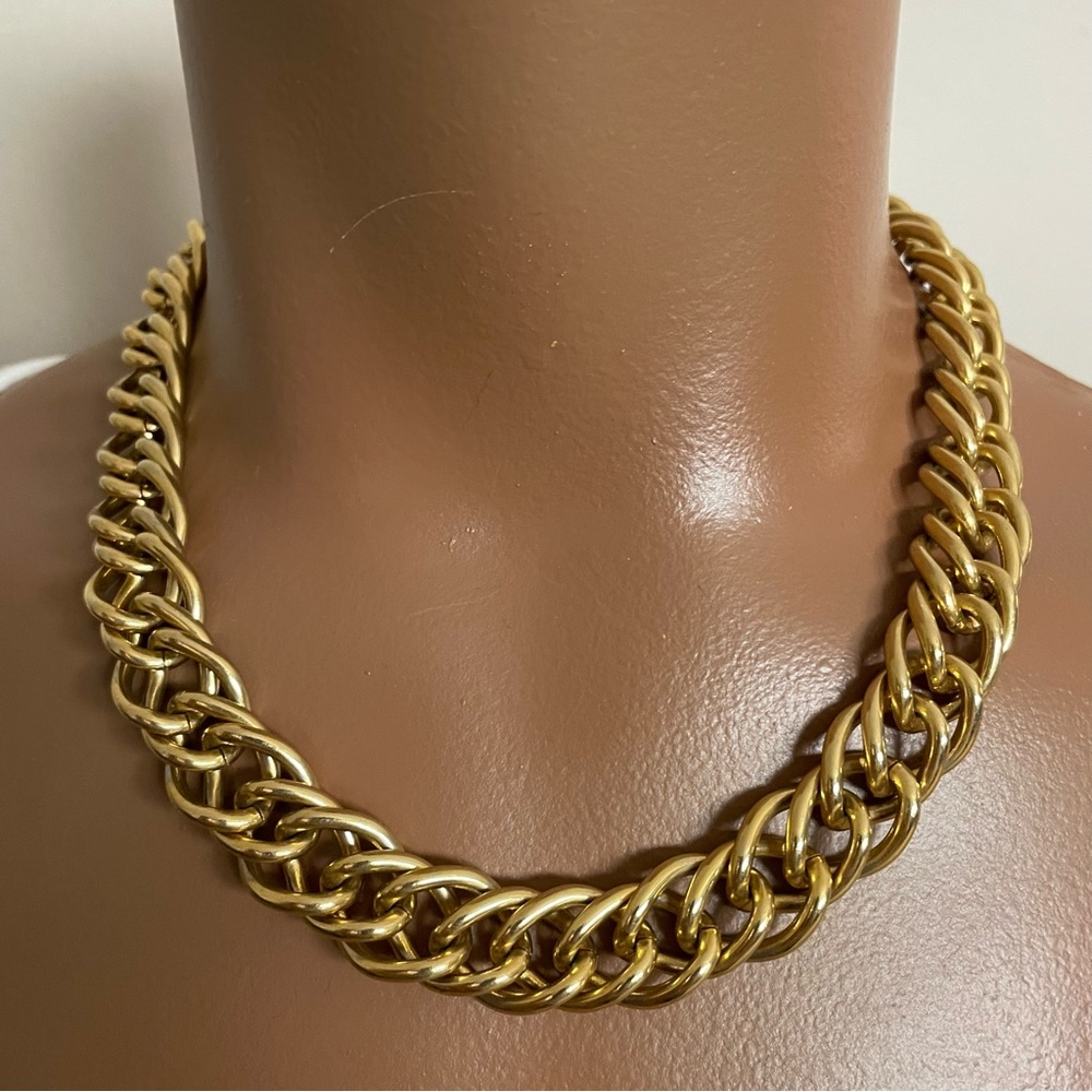 CHUNKY! Women's GOLD-TONE Double CHAIN LINK Choker STATEMENT NECKLACE